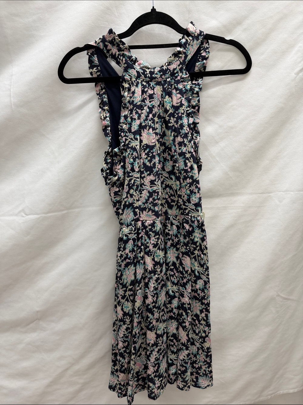 Altar'd State Navy Floral Midi Dress with Pink & Mint Accents